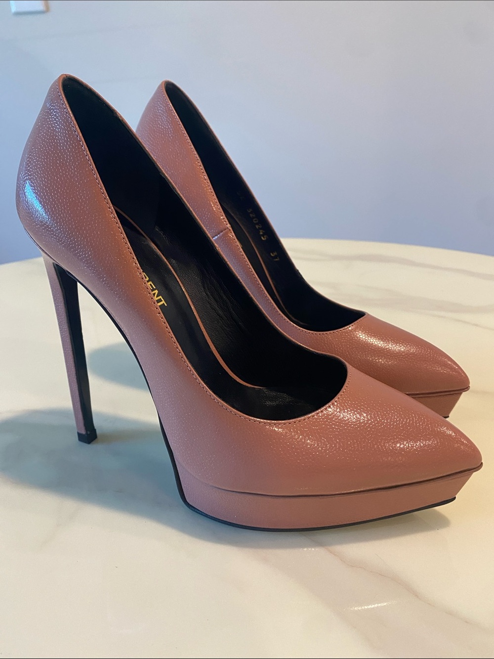Saint Laurent Dusty Pink Leather Platform Pumps